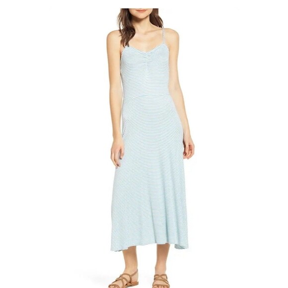 BP Nordstrom Women’s Striped Ribbed Blue Midi Dress Size XX Small - Picture 1 of 9